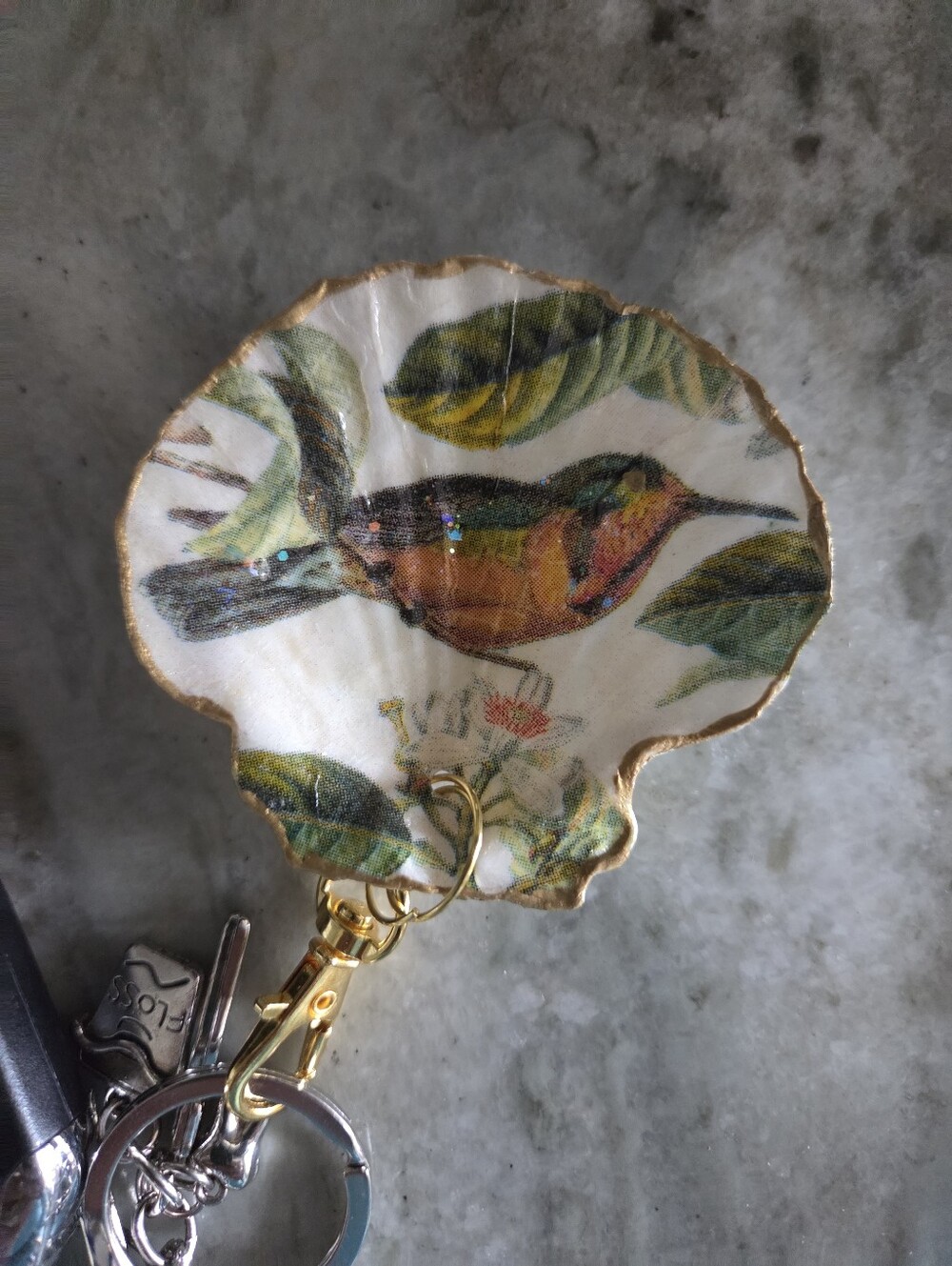 Handcrafted Seashell Key Ring Charm Of Vintage Hummingbird
